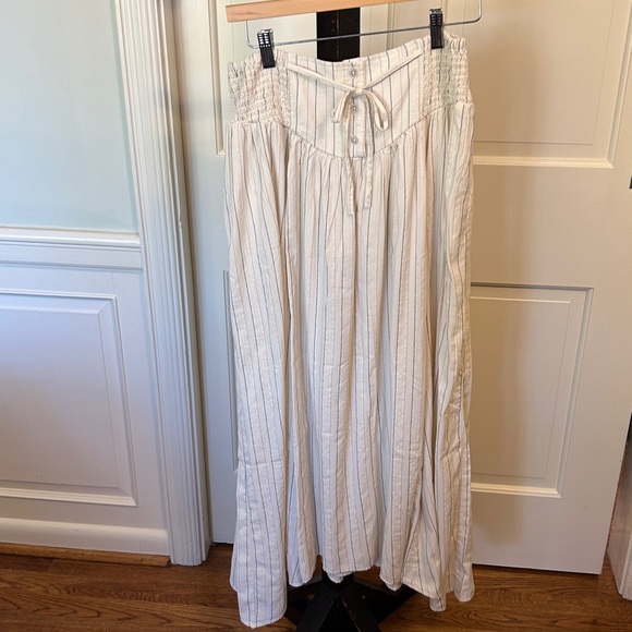 Flare Midi Maxi Skirt Womens Natural White Pin Stripe Black + Tan Fully Lined - Picture 2 of 15